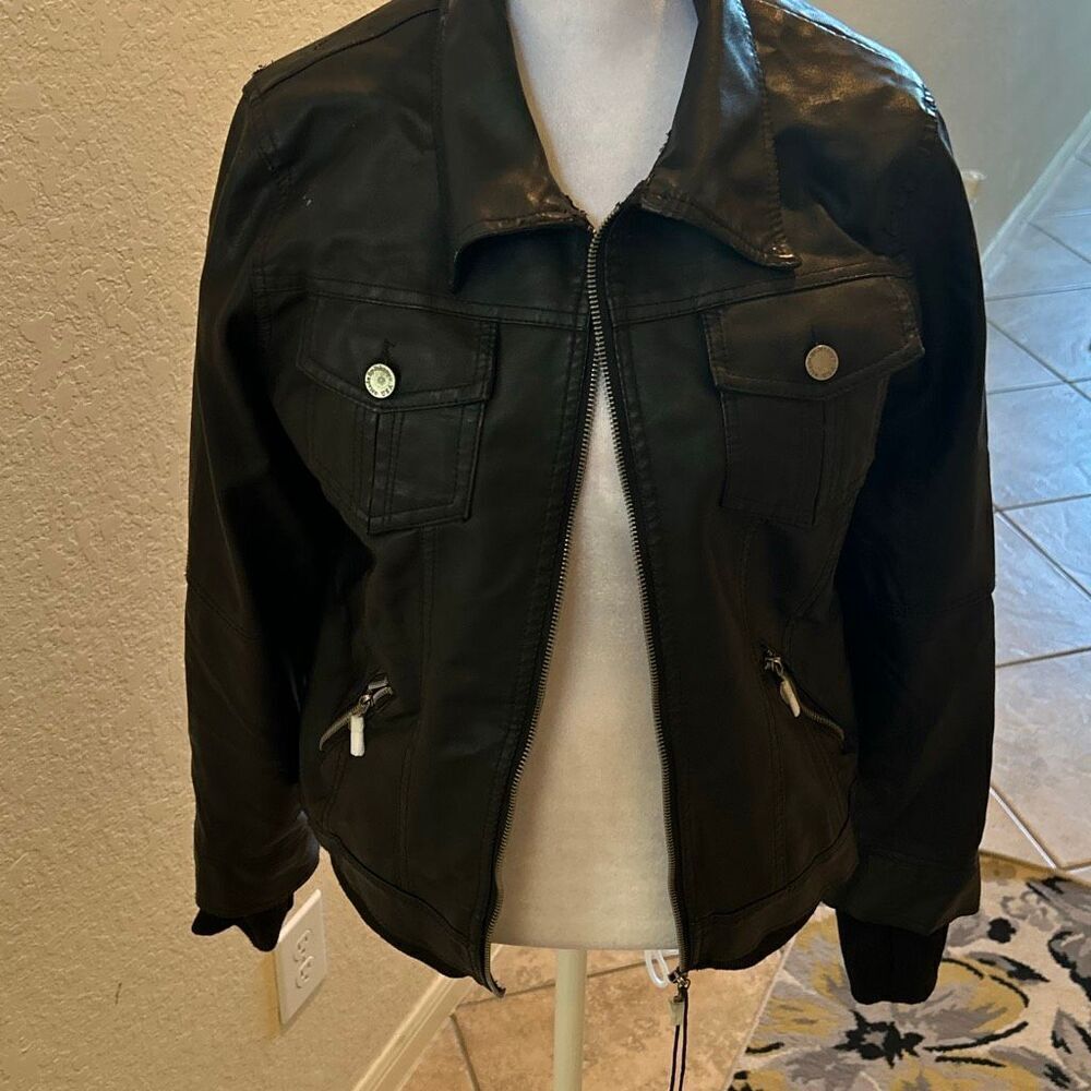 Made By Johnny Size S Thrashed Faux Leather Jacket Black Grunge Cosplay Costume